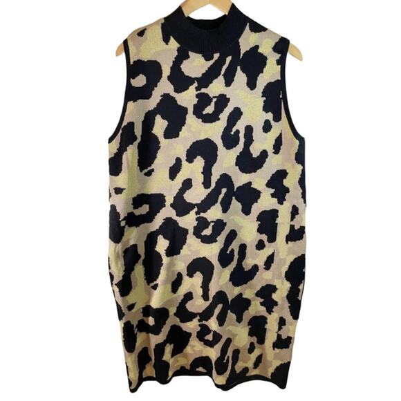 NWT Planet Gold Women's Plus Size Sleeveless Leopard Mini Sweater Dress Size 1X - Picture 2 of 7